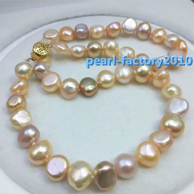 

baroque AAA 10-11MM SOUTH SEA NATURAL multicolor PEARL NECKLACE 925silver CLASP