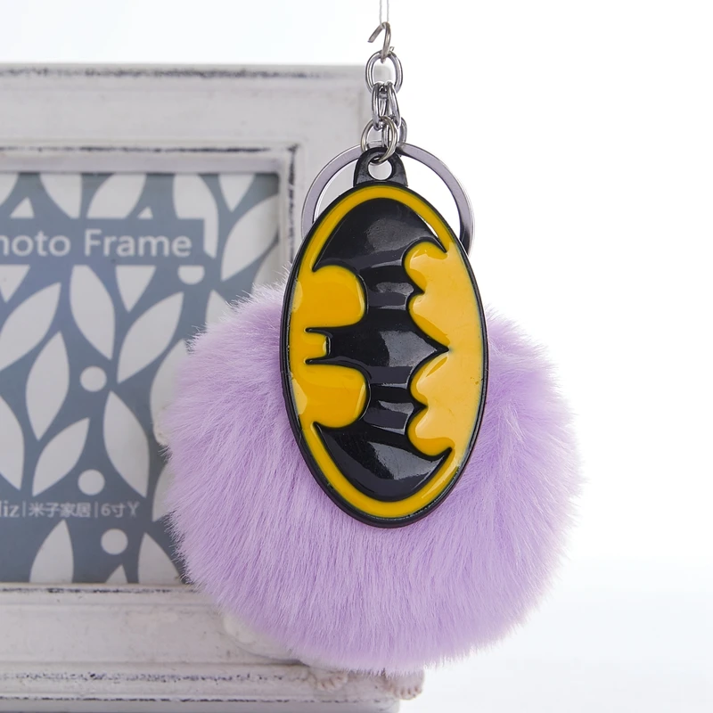 Fashion Batman Keychain Pompom Avengers Key Chains Jewelry Fur Ball Chain Fluffy Pom Keyring For Women Car Bag Ring | Украшения и