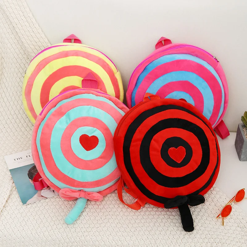 

Candice guo plush toy cartoon sugar lollipop shape heart bowknot shoulder package Satchel backpack bag baby girl birthday gift