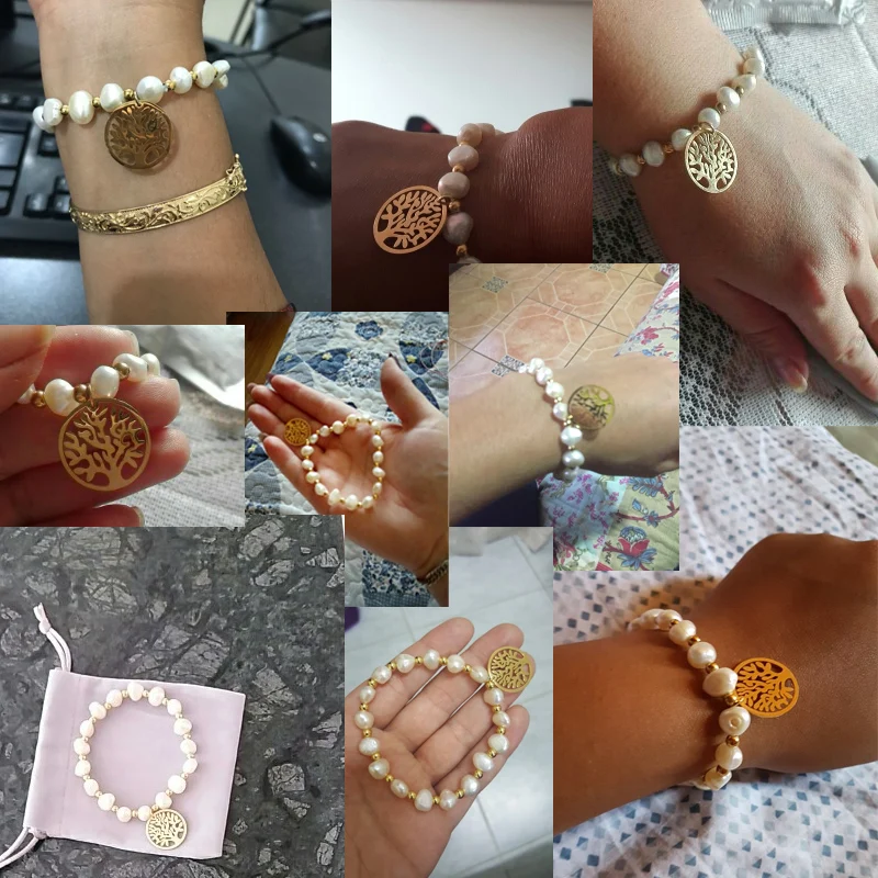 Irregular Freshwater Pearls Bracelet Wishing Tree Pattern Stainless Steel Bracelets & Bangles For Women Party Jewelry