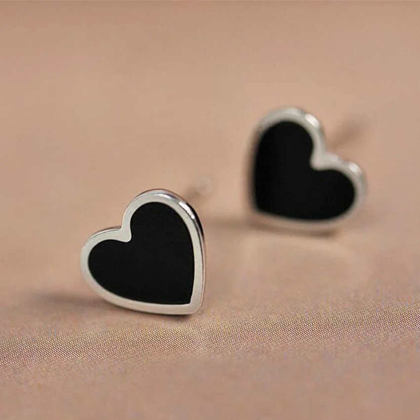 

MHS.SUN New 925 Sterling Silver Earrings Fashion Women Girls Heart Shape Stud Earrings Real 925 Silver Jewelry Accessories 1Pair