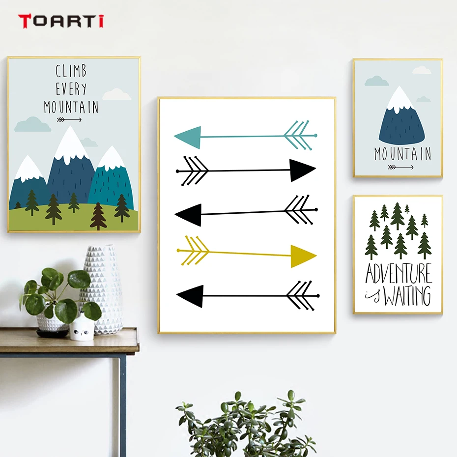 Nordic Style Forest Mountain Arrow Adventure Quotes Canvas Art Painting (2)