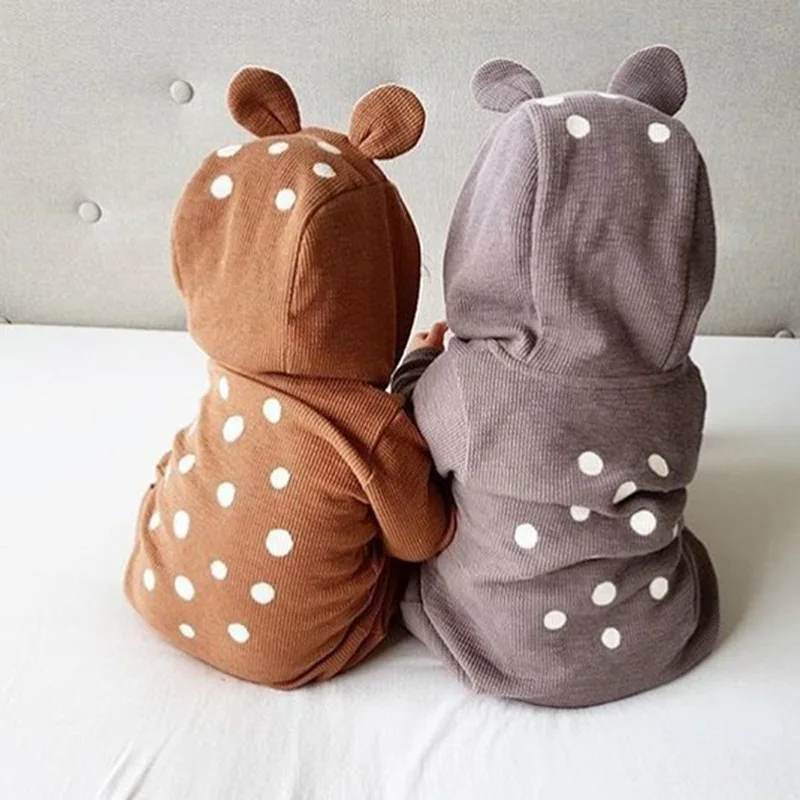 

0-2 years 2018 Spring Animal Bear Hooded Baby Rompers One Pieces Jumpsuits Newborn Baby Boys Girls Costume Toddlers Clothing