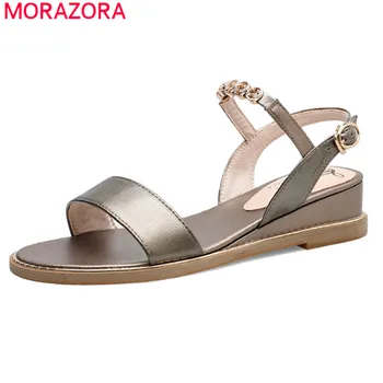 

MORAZORA 2020 new arrival soft leather casual shoes women sandals solid colors buckle summer beach shoes woman wedges shoes