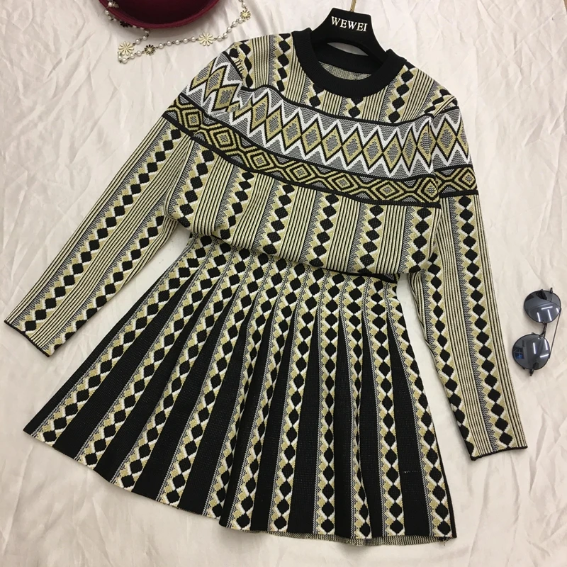 Amolapha, Женский винтажный вязаный свитер, юбки, наборы, с геометрическим принтом, для женщин, для вязания, костюмы