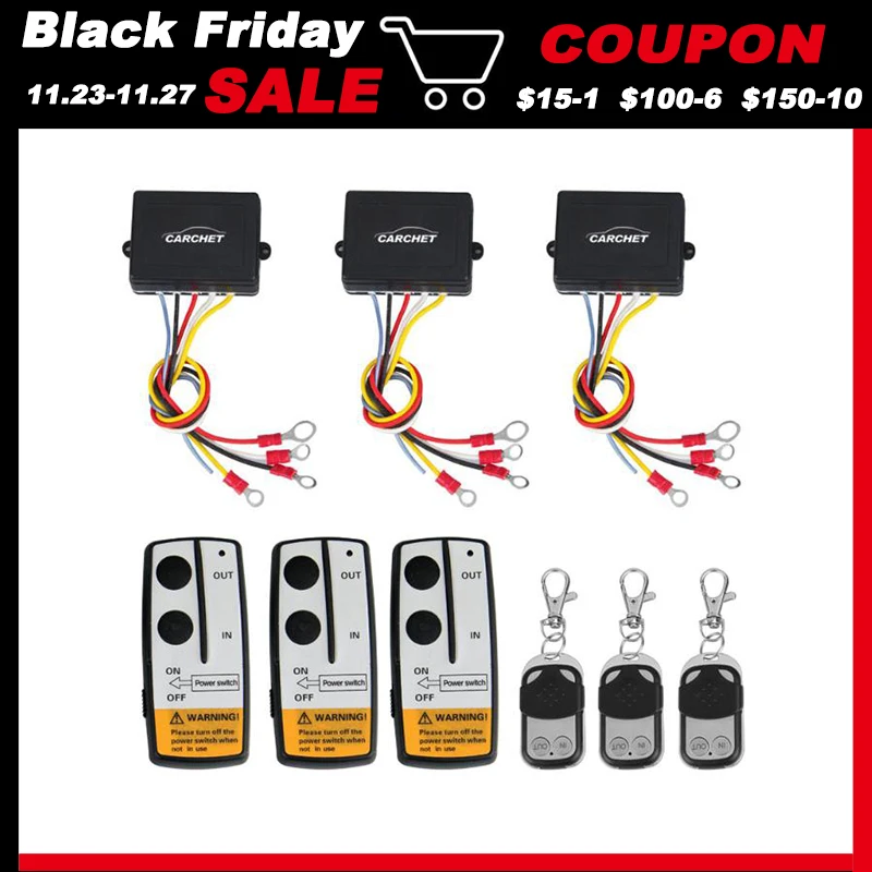 

CARCHET Winch 12V 50ft Wireless Winch Remote Control Kit 12V Switch Handset for Jeep Truck SUV ATV High Quality 3 Sets