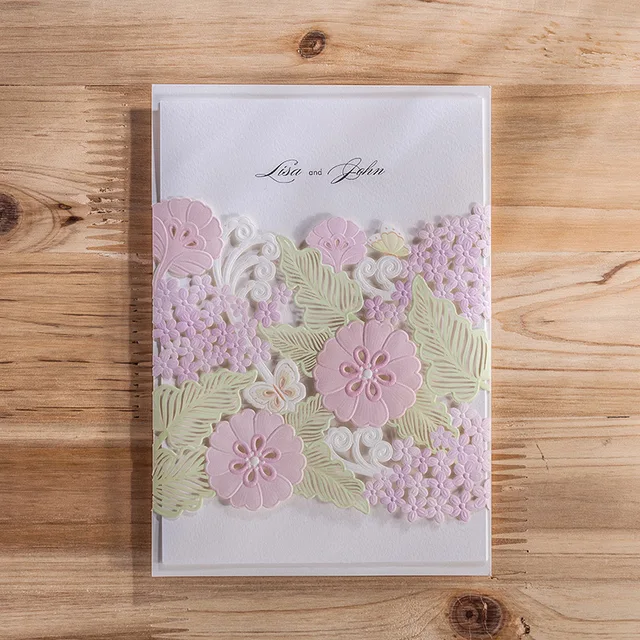 100pcs laser cut wedding invitations cards elegant flora flower free