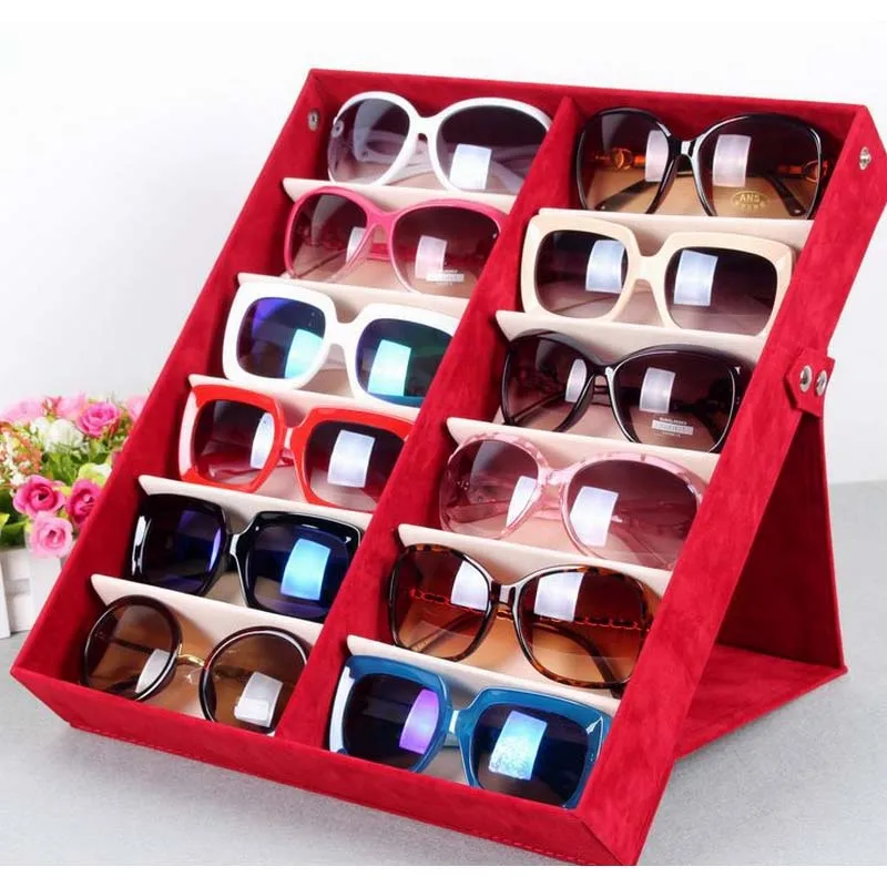 12 Grid Jewelry Fabric Sunglasses Glasses Display Box Holder Solid