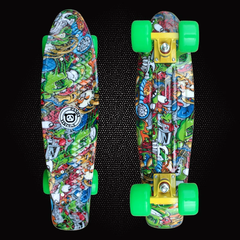 

Free Shipping Plastic skateboard Graffiti Printed Cruiser Long Style Complete Single Rocker Long Board skateboarding board PD03