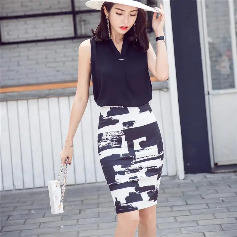 SexeMara Women Skirt Summer 2017 Elegant Sexy High Waist Skirt Vintage Office Saias Feminina Formal Print Pencil Skirt Plus Size Skirts