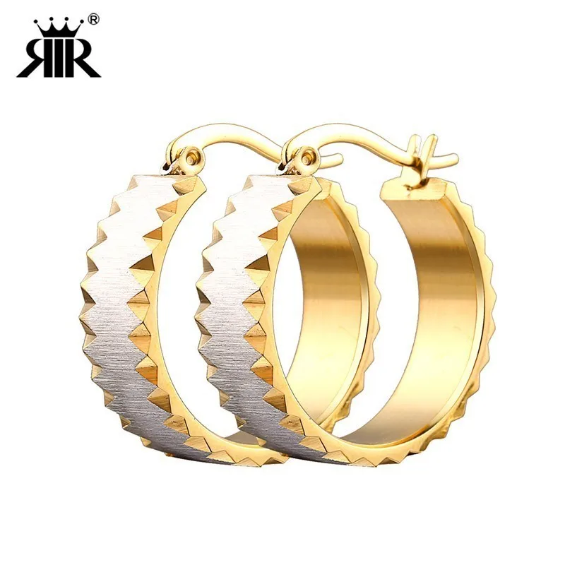 

RIR Unique Fashion Punk Rock Style Silver Gold-Color Small Circle Wheel Hoop Earrings For Women Stainless Steel Jewelry LE3036