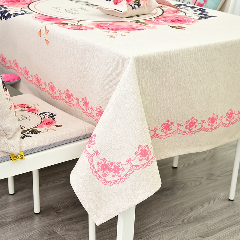 Lanweini Pastoral Cotton Linen Fabric Tableclothes For Rectangular Tables Digital Printing Floral Table Cloth For Table Cover