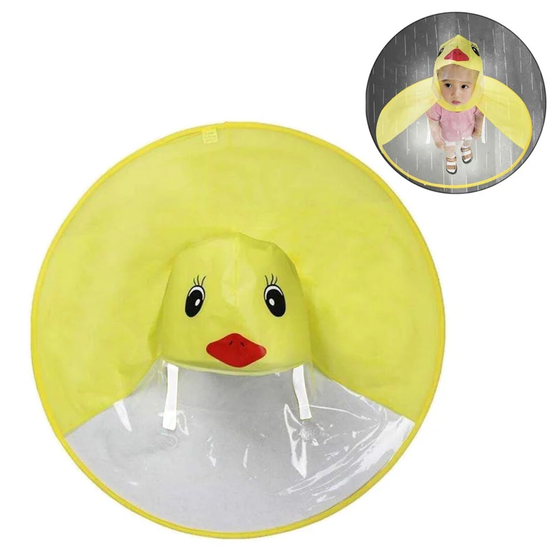 Creative Kids Rain Cover Cute Cartoon Duck UFO Children's Raincoat Boys And Girls Umbrella Hat Windproof Poncho Rain Gear Hot