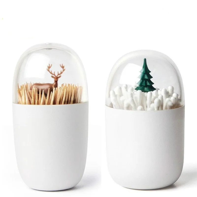 

1Pc Creative Table Decorate Transparent Plant/animal Toothpick Storage Boxs Cotton Swab Box Dust Toothpick Box Storage Tank