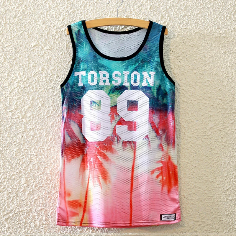 

Summer 2019 new European and American style coconut tree letter printing sports mesh sleeveless casual female T-shirt tide