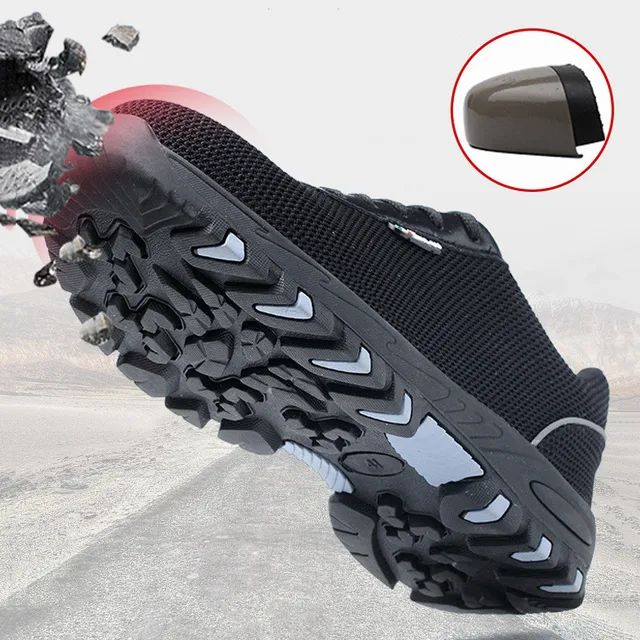 US $9.48 Lightweight Breathable Men Safety Shoes Steel Toe Work Shoes For Men Antismashing Construction Ref