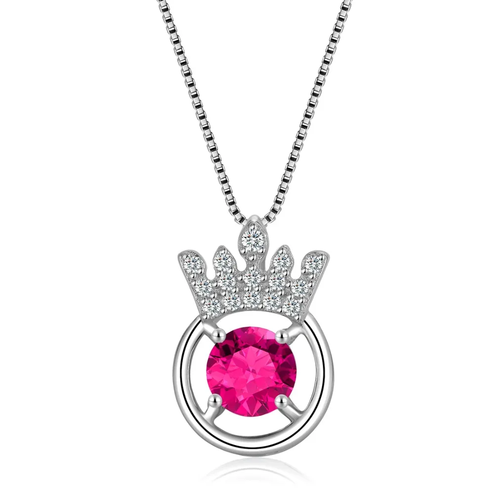 

Natural Pink Topaz 925 Sterling Silver Imperial Crown Pendant Necklace for Girls Birthstone Jewelry