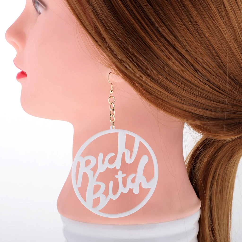 Oversized Punk Acrylic Earring Hip-hop Rich Bitch Big Letter Dangle Earrings for Party