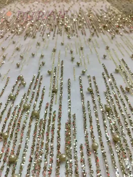 

Gold beads African Lace Fabric Net 2017 High Quality French Lace Fabric Tulle With glitter Nigerian Lace Fabric For Wedding
