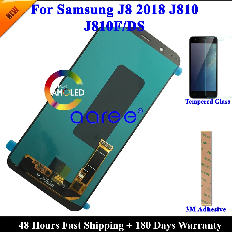 ЖК экран AMOLED 100% дюйма для Samsung J8 2018 дисплей J810 с сенсорным дигитайзером в