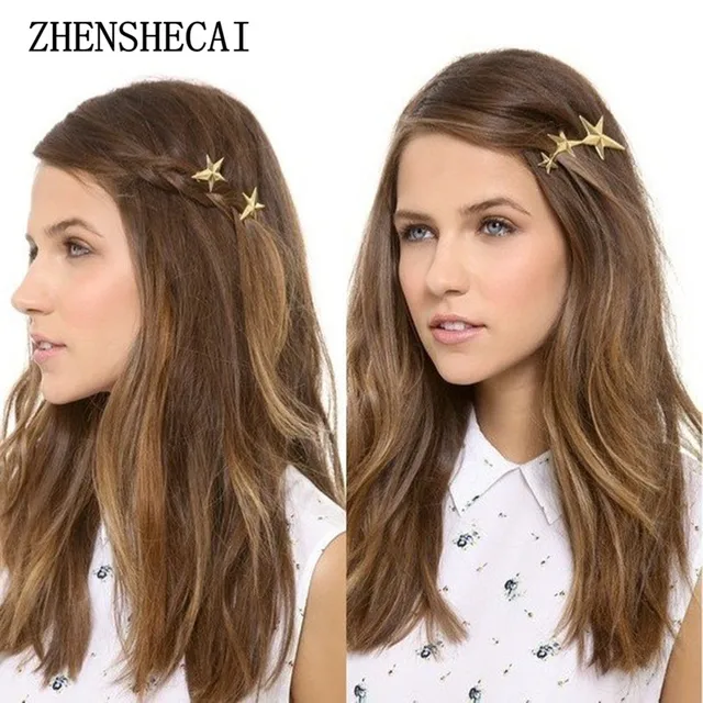 2017 Hot New Fashion Single retro metal start hairpin gold color single