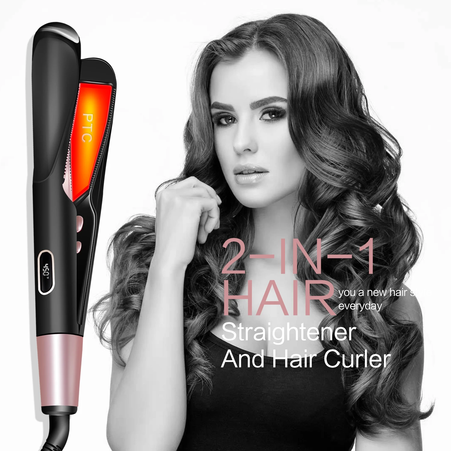 

Curler and Straight Confidence 2-in-1 Hair Straighteners and Hair Curler Ceramic Coated Plates Five Temperatures,Cool Tip S6606
