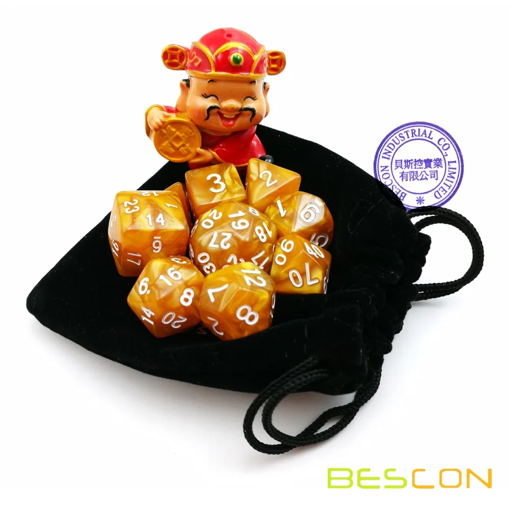 BESCON Pack of 9 pcs Polyhedral Dice(9 Die in Set)-ролевые игры в кости(RPG)-D4-D30 в золотом цвете