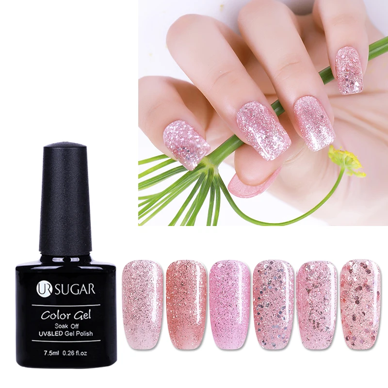 

UR SUGAR 7.5ml Luminous Rose Gold Gel Super Shine Glitter Glisten in Darkness Soak Off UV Gel Polish