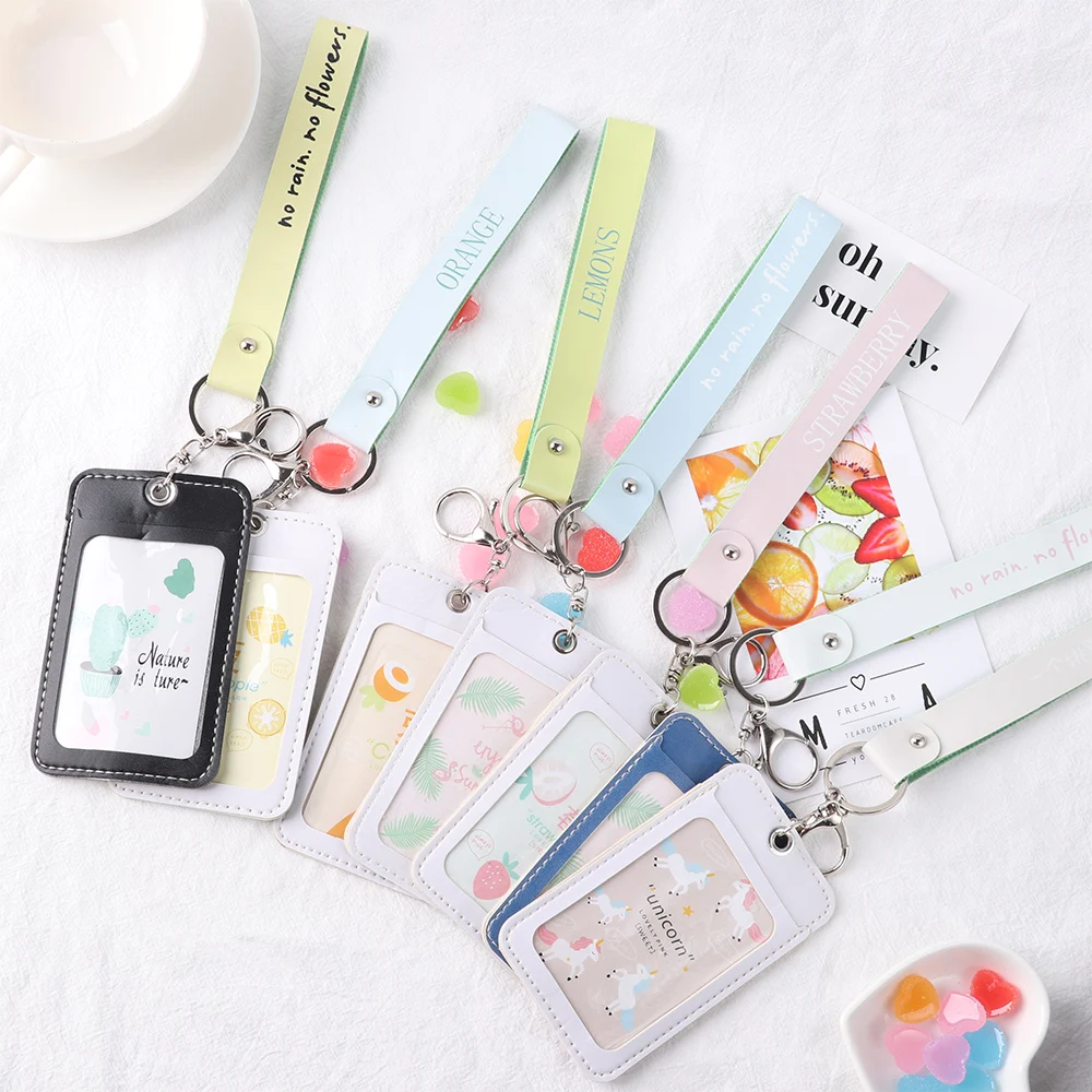 

1Pcs Unisex Cute Cartoon Bank Credit Card Bag with Keychain Ring PU Card Cover Fashion Student Handheld Bus ID Tag Card Holder