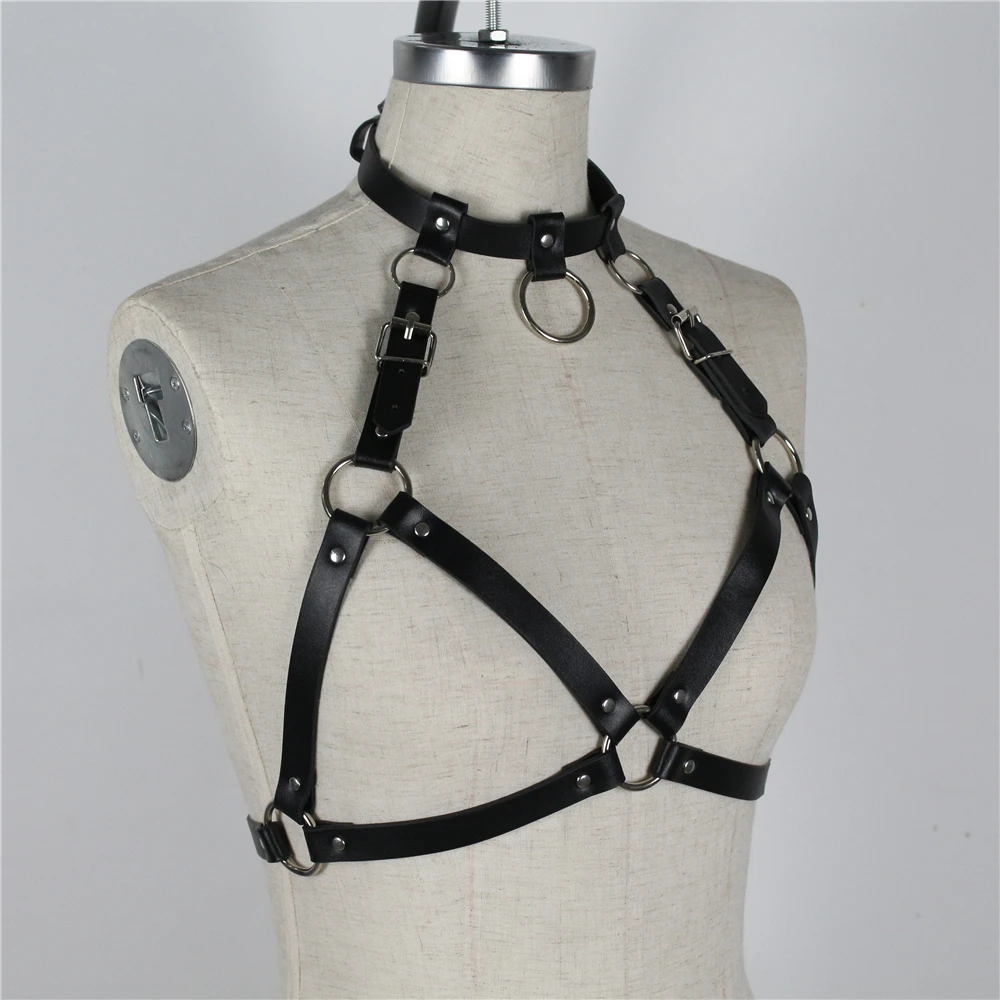 Черные кожаные Harness грудь бондажный бюстгальтер пикантные черные сапоги в готическом стиле уплотнительное кольцо выдалбливают настроить