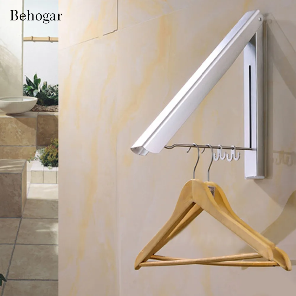 

Behogar Foldable Strong Space Aluminum Wall Clothes Coat Suit Storage Hanging Rack Door Towel Hanger Stand Organizer with 2 Hook