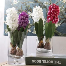 Artificial flower hyacinth with bulbs ceramics silk flower simulation leaf wedding garden decor home table accessorie plant 1pc