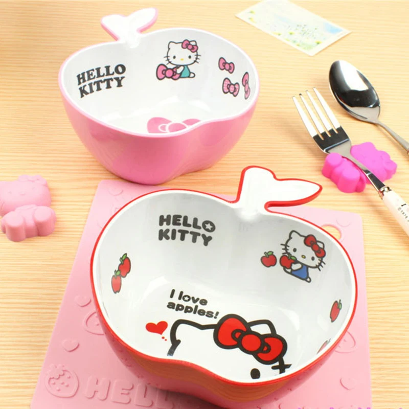 

Cartoon Hello Kitty Child Bowl Apple Shape Melamine Bowl Slip-resistant Kid Tableware $