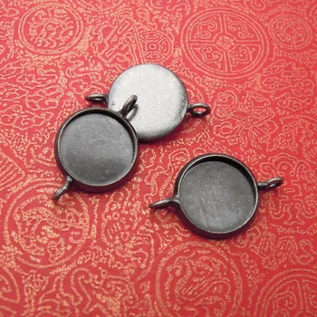 

Blank Round Bezel with 2 Loops Pendants Bracelet Connectors Cabochons Settings DIY Findings Gunmetal Black tone Plated Wholesale