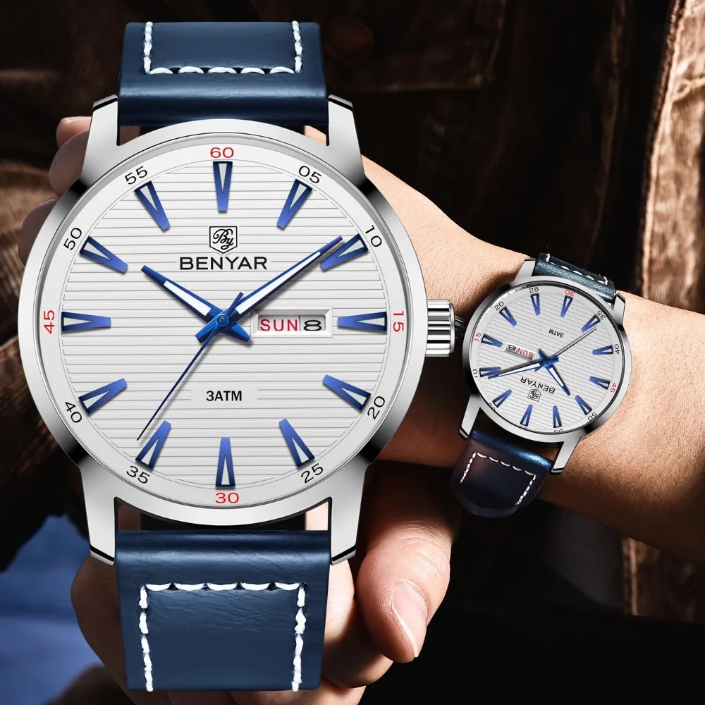 

Benyar Quartz Watch Men Waterproof Luxury Brand Business Leather Wrist Watch Men Clock Male relojes hombre Relogio Masculino