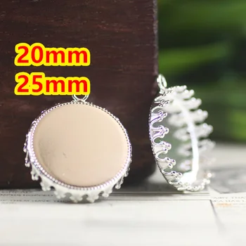 

Cabochon 20mm,25mm 100pcs Silver Blank CROWN Pendant with Hanger Trays Bases Cameo Cabochon Setting for Glass/Stickers