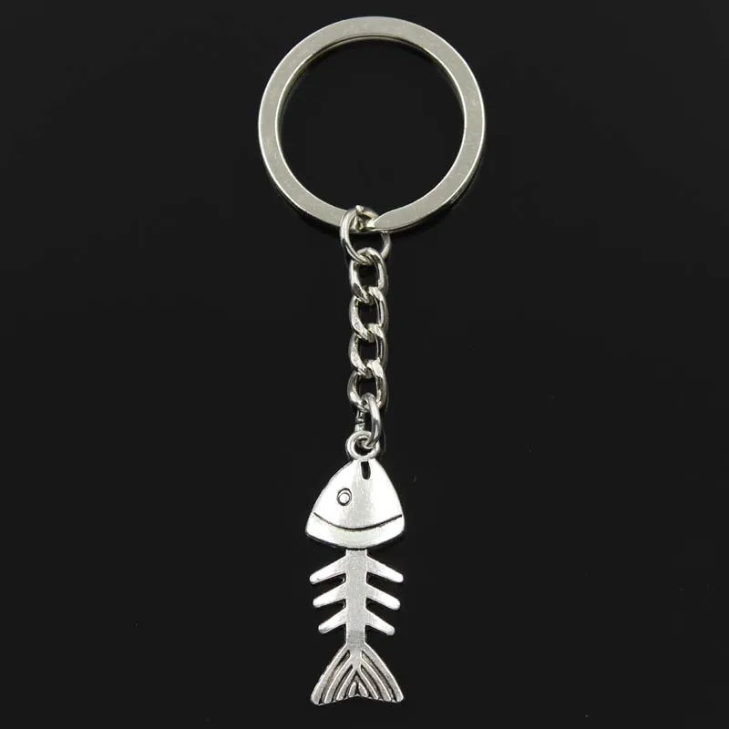 

Fashion 30mm Key Ring Metal Key Chain Keychain Jewelry Antique Silver Plated fish bone 35x13mm Pendant