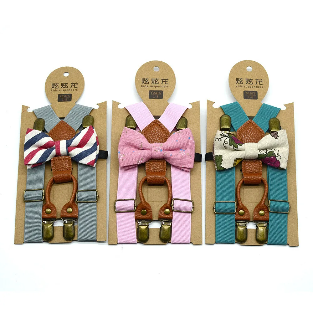 School Child Kids Baby Boy Wedding Matching Braces Suspenders+Luxury Bow Tie Set