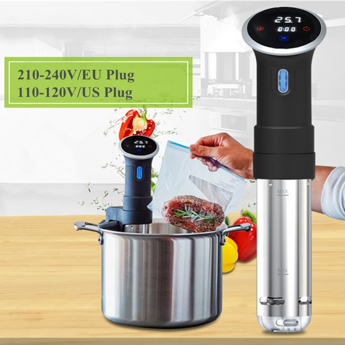 

1000W 110-120V US/210-240V EU Digital LCD Touch' Screen Sous Vide Precision Cooker Black Stainless Steel Sous-Vide Style Timing'