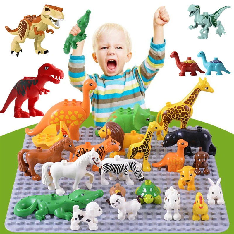 

Zoo Animal Dinosaur Building Blocks Original Classic Bricks Accessory Kids Toys Compatible with Duplo Panda Elephant