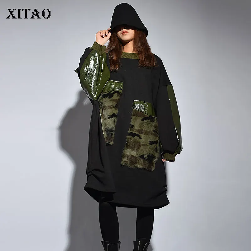 [XITAO] корейское Модное Новое Женское зимнее свободное платье с круглым вырезом и