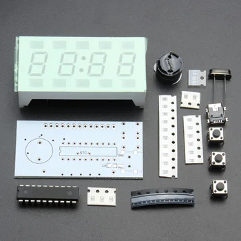 

Creative Simple White Desktop Electronic Clock Mini-Clock With Green Color Led digital control DIY Parts Kit