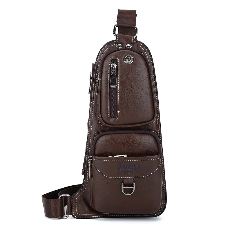 SULPPAIJEEP الأزياء الرجال حقيبة صدر للرجال بو الجلود مع سماعة هول عارضة رسول الكتف Crossbody حقيبة للذكور KSL608M
