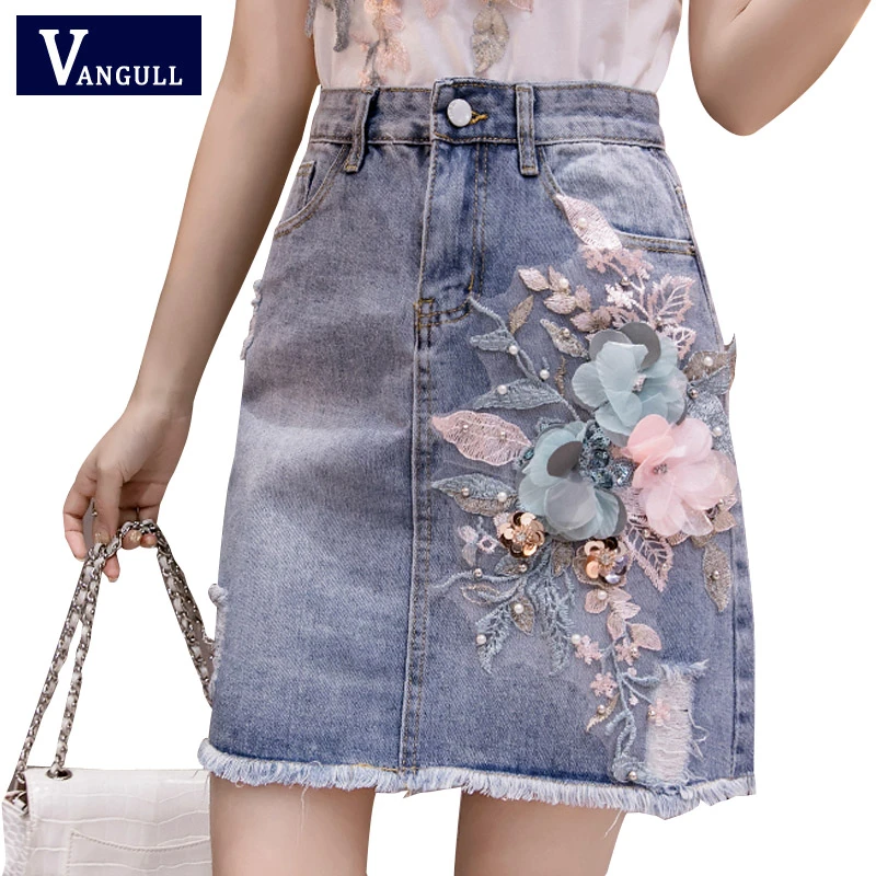 flower denim skirt