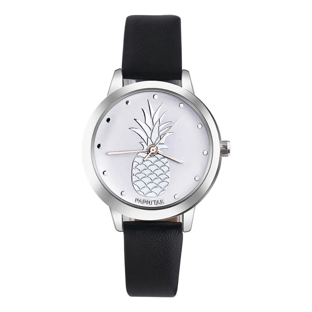 Женские Аналоговые кварцевые часы с ананасом из искусственной кожи 2017|clock female|clock