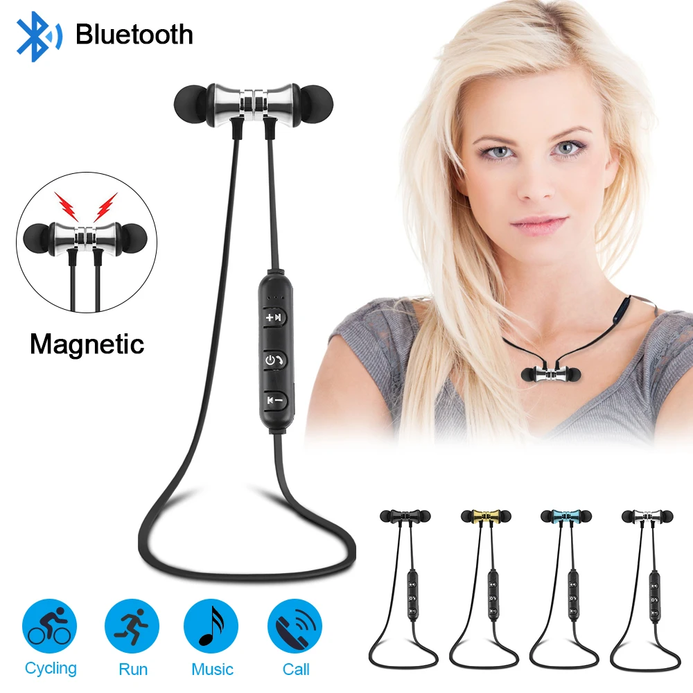 

4 Colors Magnetic Bluetooth 4.2 In-ear Headset Hands-free Noise Reduction Sports Running Wired Earphone Drop Shipping