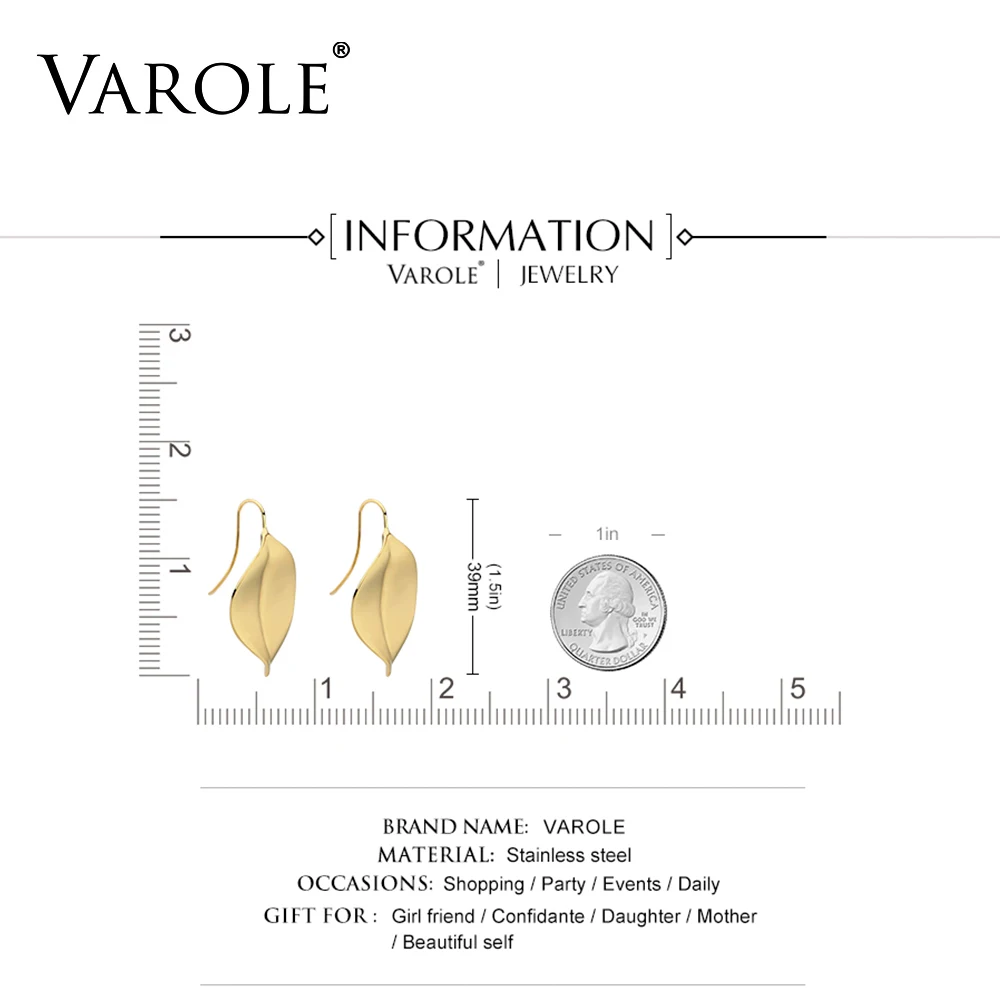 Varole новые винтажные корейские серьги в форме листа из нержавеющей стали золотого и серебряного цвета для женщин Свадебные серьги, ювелирные изделия оптом