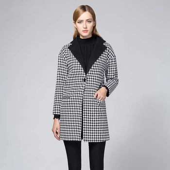 

Savabien Autumn Winter High Street Women Wool Blend Coat Vintage Elegant Plaid Long Tweed Blazer Jacket Female Coats Outerwear