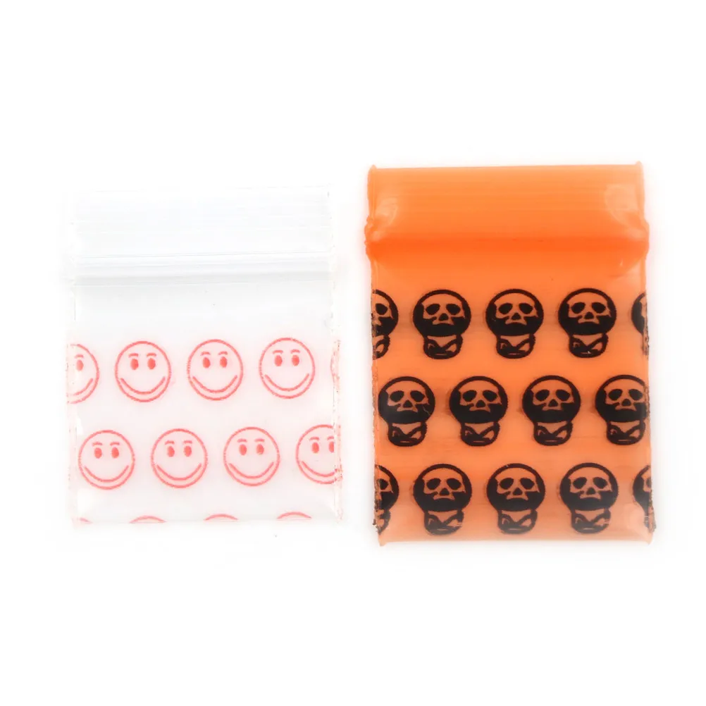 

100Pieces Smiling Face/Skull Transparent Self Sealing Zip Zipper Lock Plastic Bags Clear Ziplock Bags For Jewelry Packaging