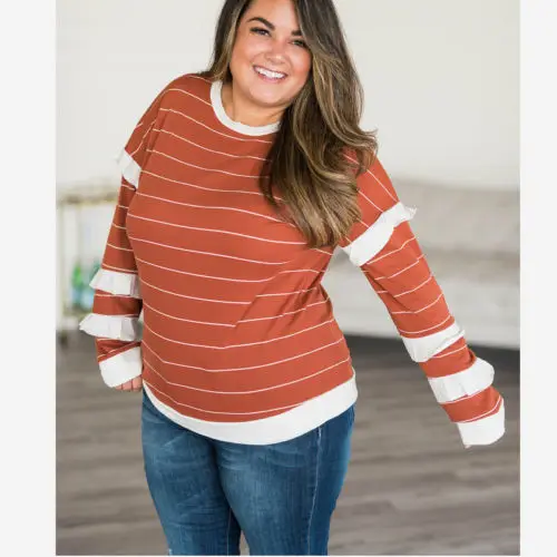 US Womens Long Sleeve Striped Tops Ladies Jumper Hoodies Plus Size L-5XL US Womens Long Sleeve Striped Tops Ladies Jumper Hoodies Plus Size L-5XL